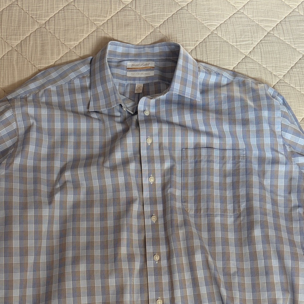 Roundtree & Yorke Blue and Tan Plaid Shirt